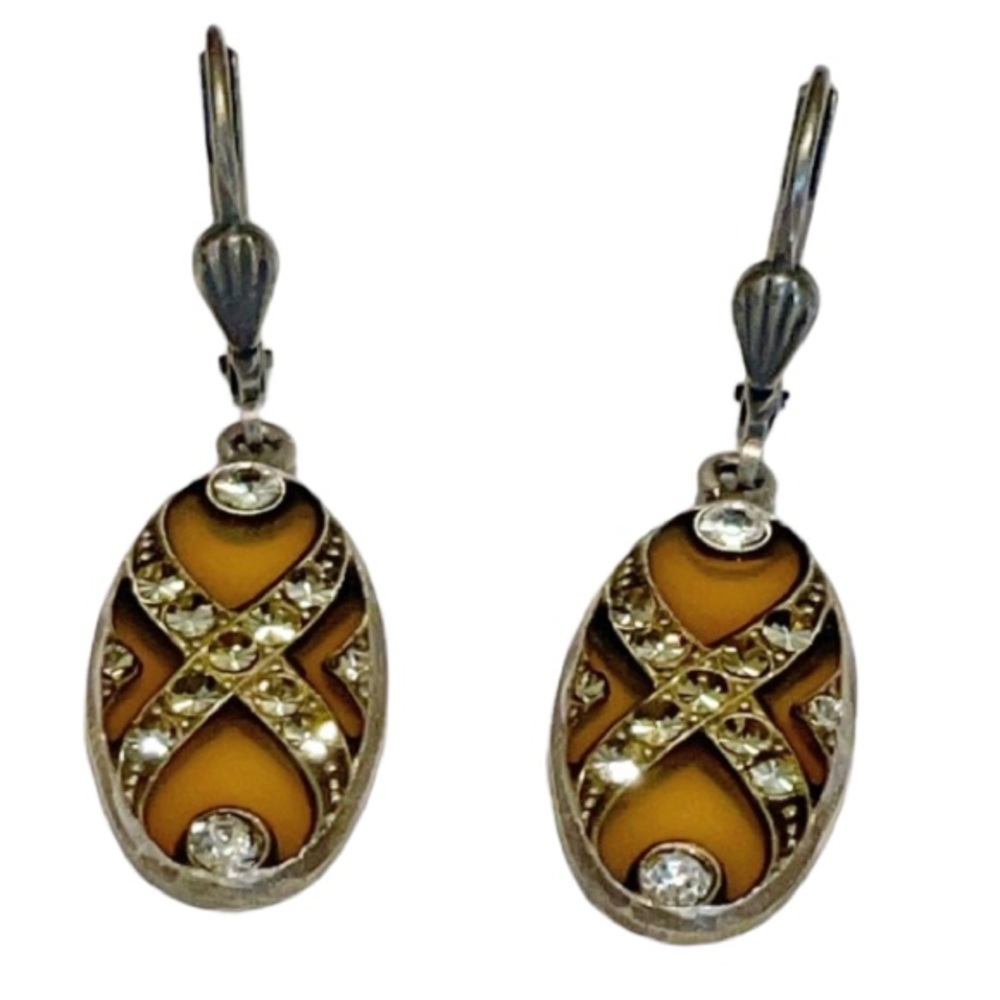 Vintage amber window silver drop earrings